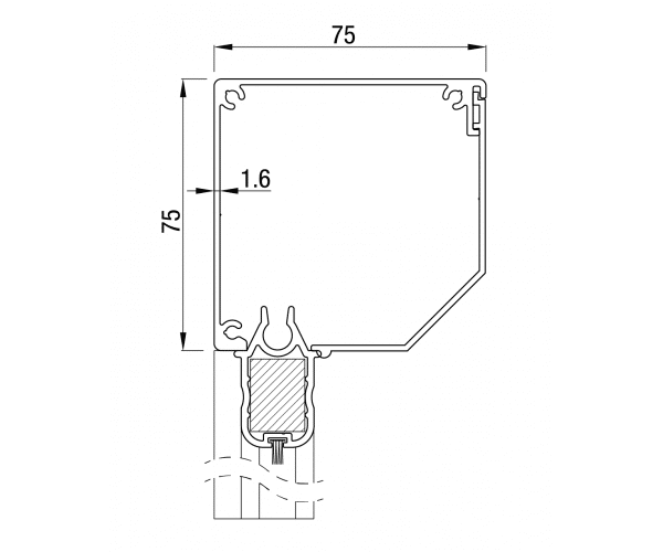 Dit is een technische afbeelding van een zip screen 75